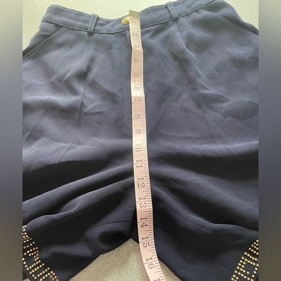 Rober Navy Blue High Waisted Dress Shorts With Gold Beaded Hem - Picture 9 of 10